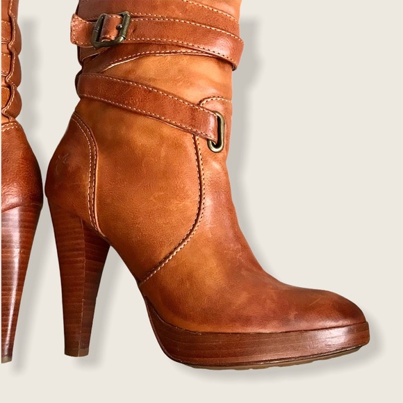 Frye Harlow Multi-Strap Cognac Cute Stiletto Boots - Picture 6 of 15